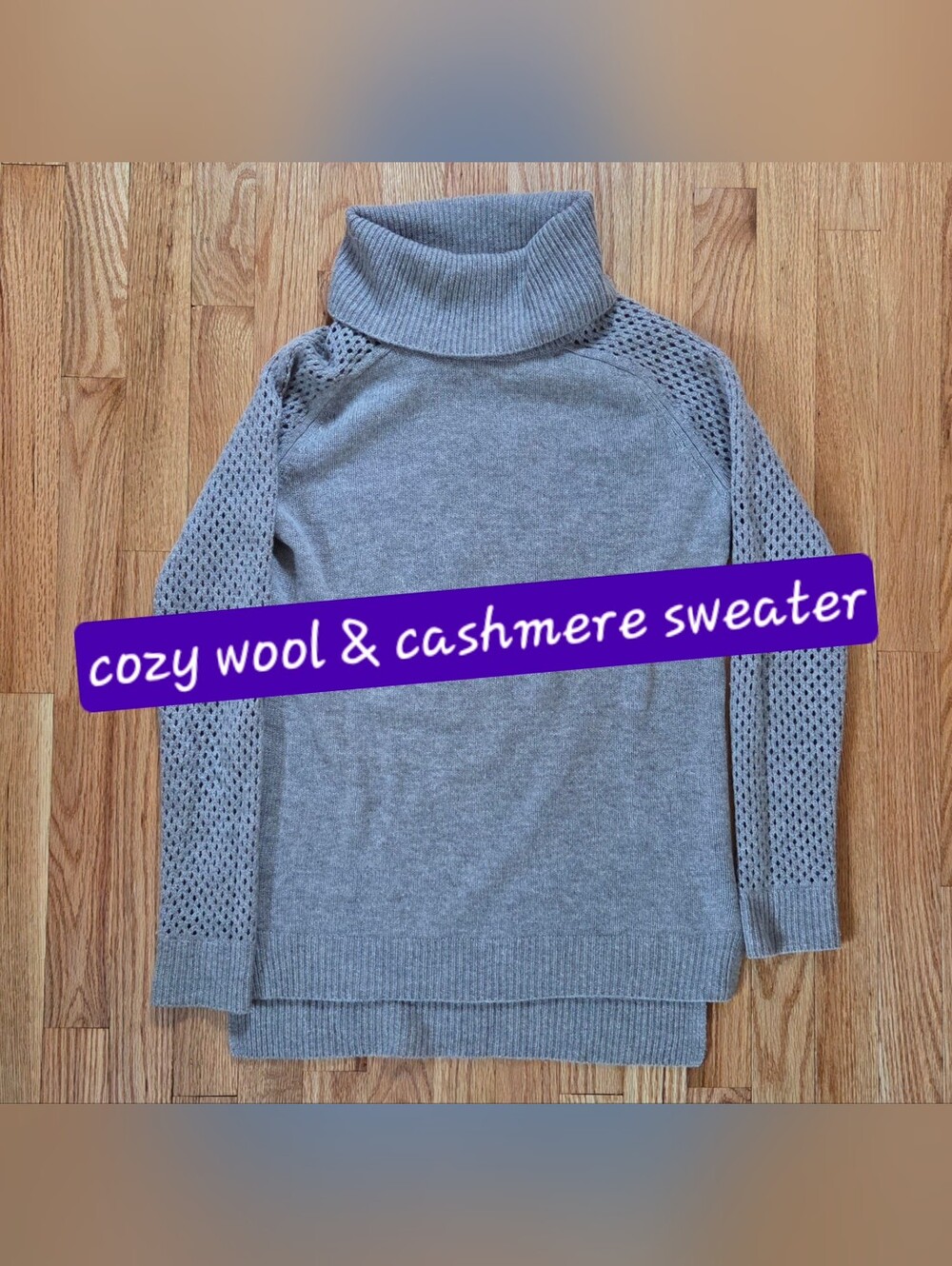 Wool+Cashmere Sutton Studio Turtleneck Mesh Knit Sweater S